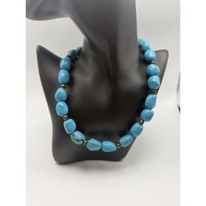 RYK Sterling Silver 925 Natural Turquoise Nugget Chunky Beaded Toggle Necklace